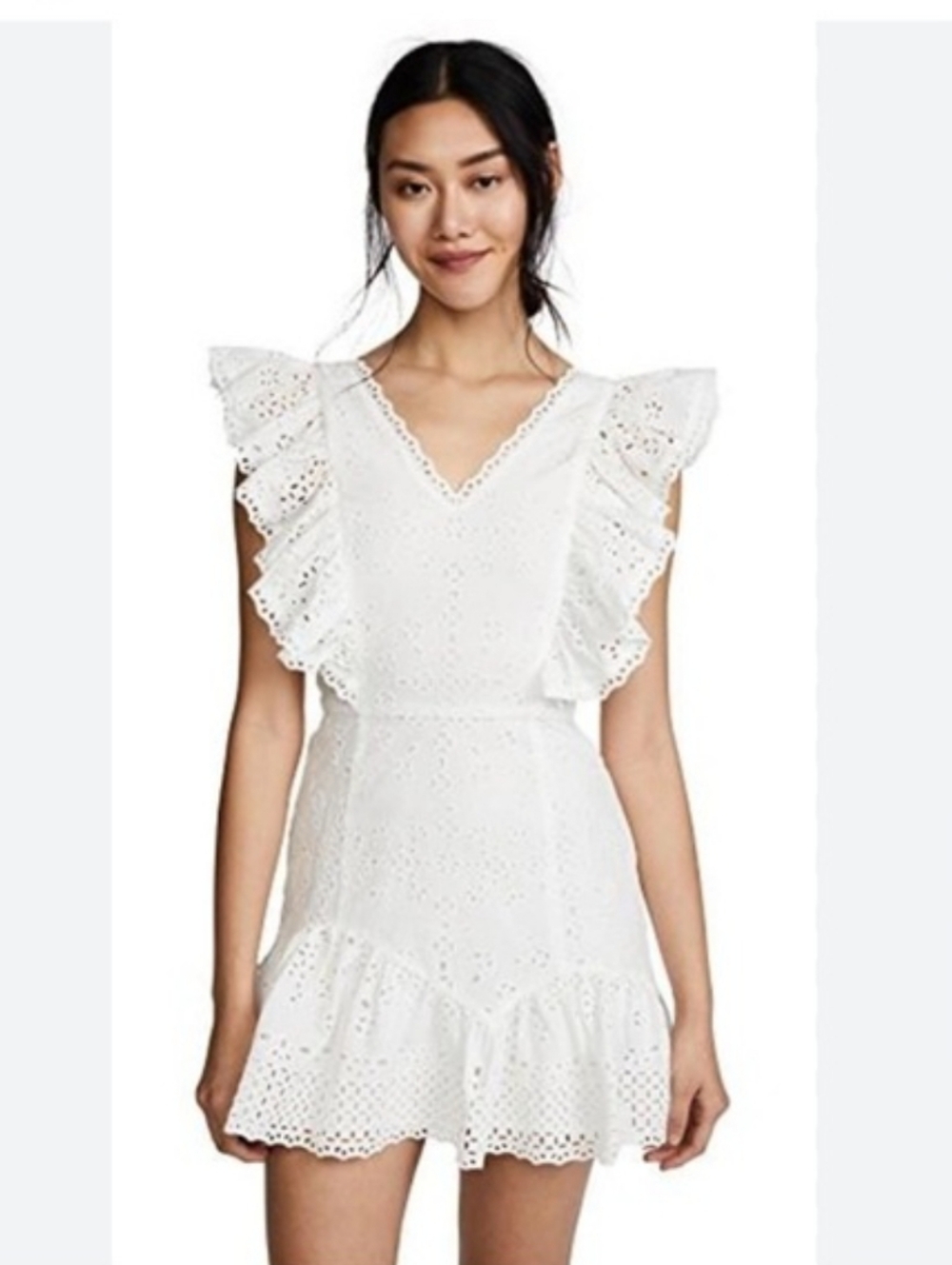 Petal Roz White Eyelet Ruffle Mini Dress Small 100% Cotton